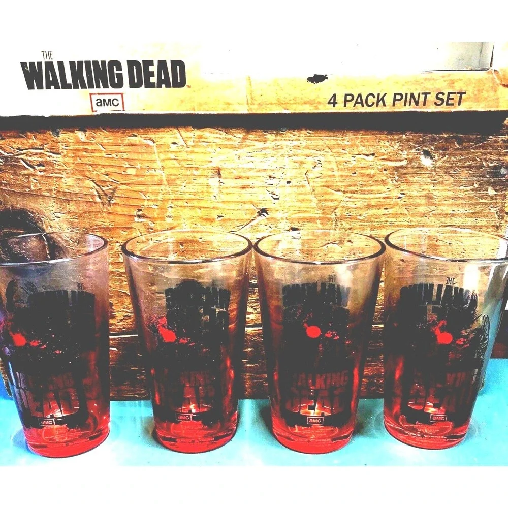 New The Walking Dead Pint‎ Glass Set 4pc 16 oz AMC 2013 Original Box